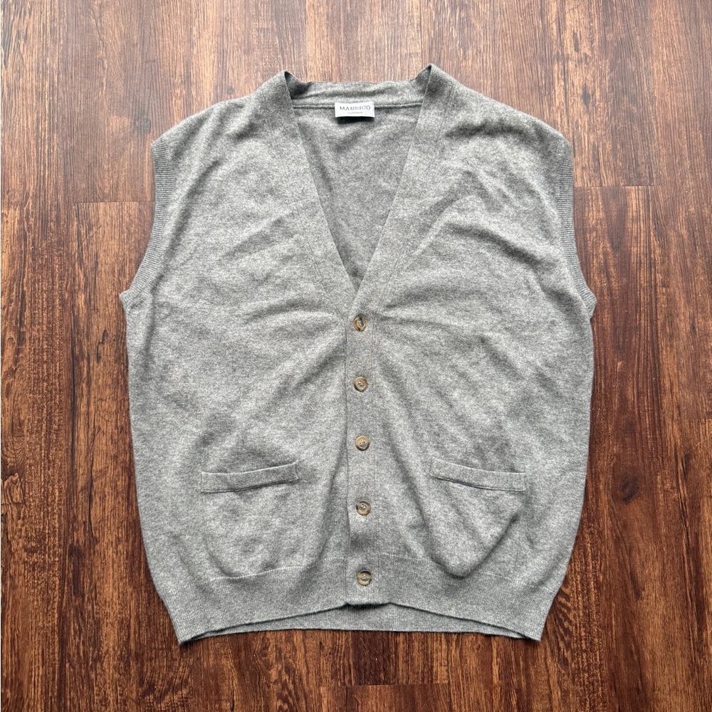 Manrico Men’s Grey V-Neck Button Cashmere Vest Cardigan Sweater Italy Luxury- 54